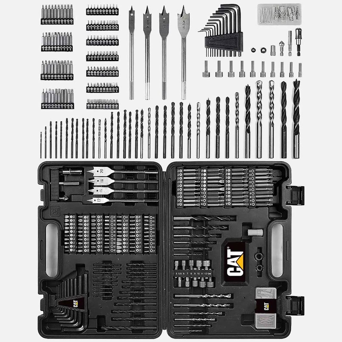    Cat DX12SET 18Volt/2.0Ah Li-ion Çift Akülü Kömürsüz Profesyonel Şarjlı Darbeli Matkap (201 Parça Delme/Vidalama Uç Seti Hediye) 