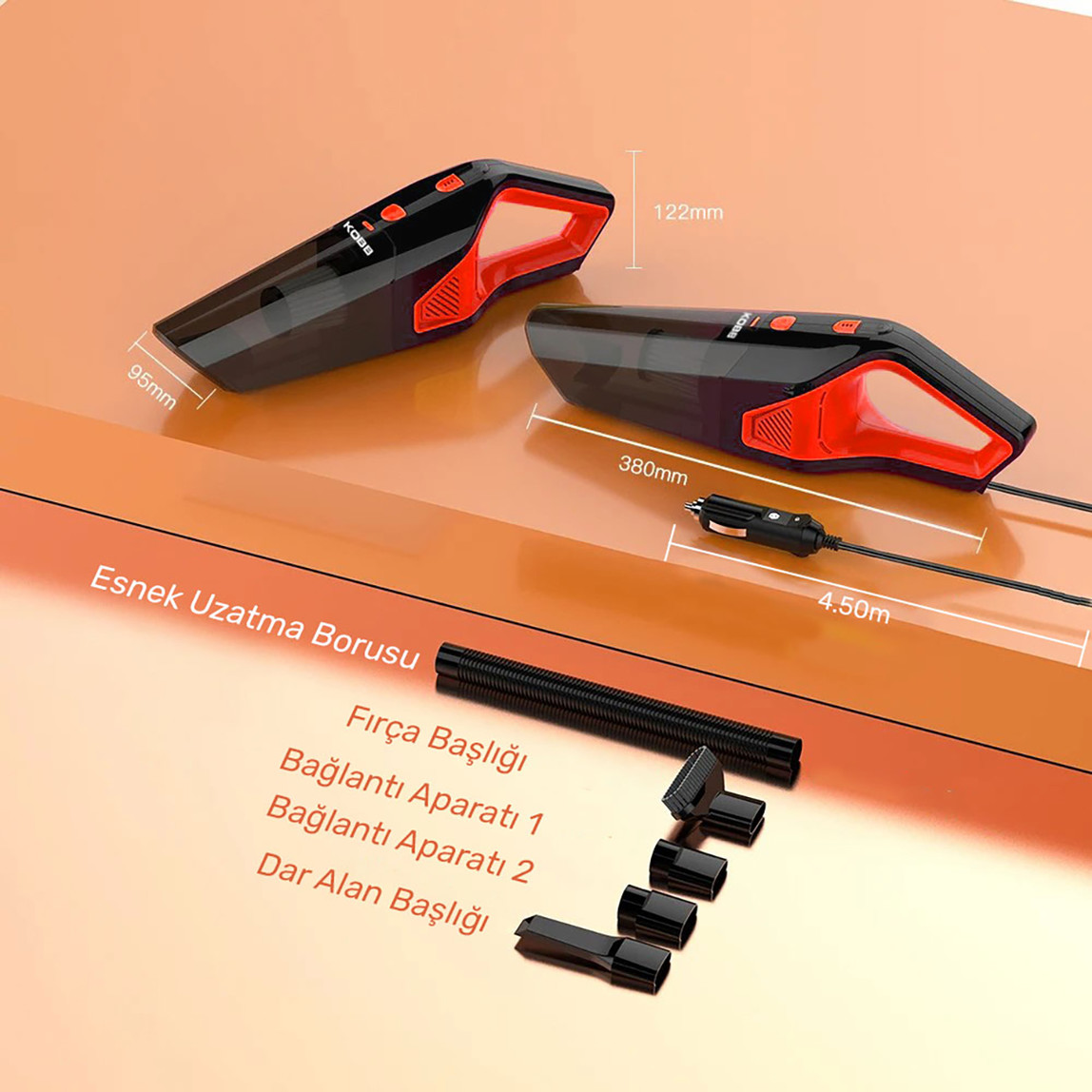    Kobb KBV12 12Volt/120Watt Oto Süpürgesi  