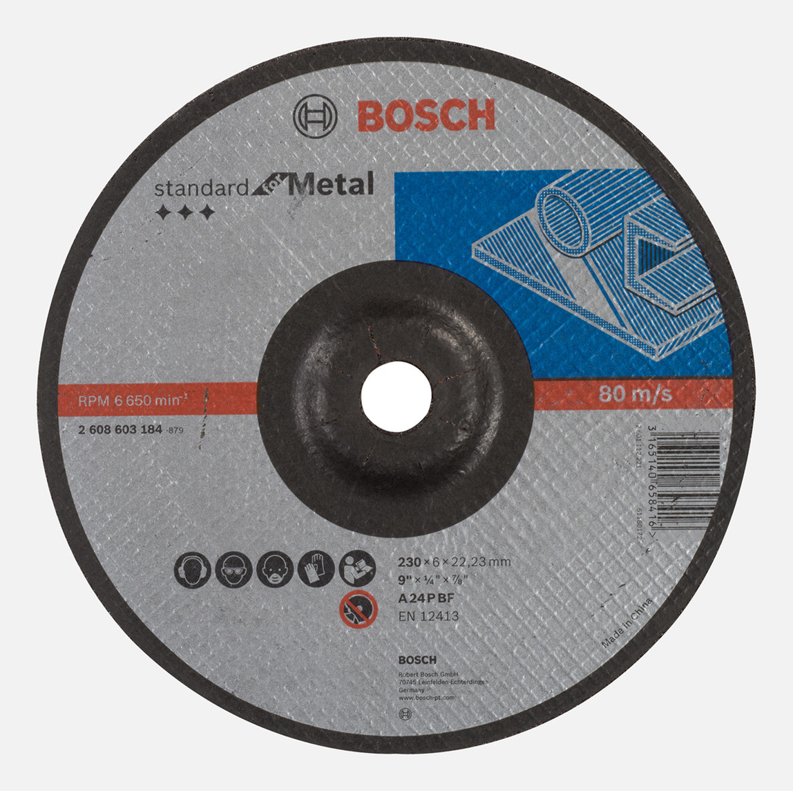    Bosch 230x6,0 mm Standard Seri Bombeli Metal Taşlama Diski (Taş) 
