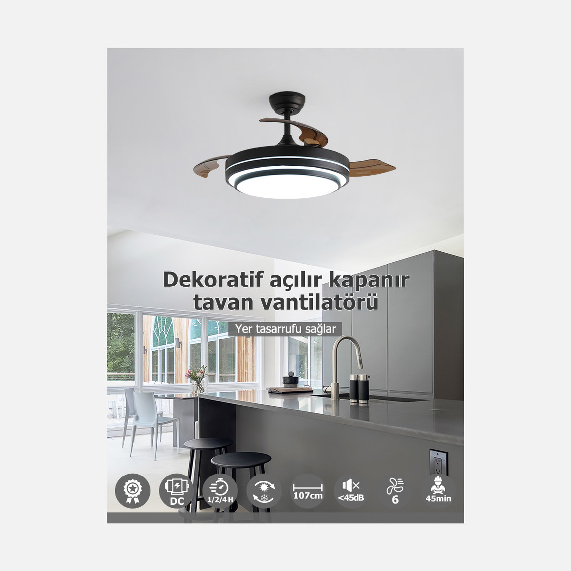    Dlc Vespero Led Kumandalı 106 cm Tavan Vantilatörü 