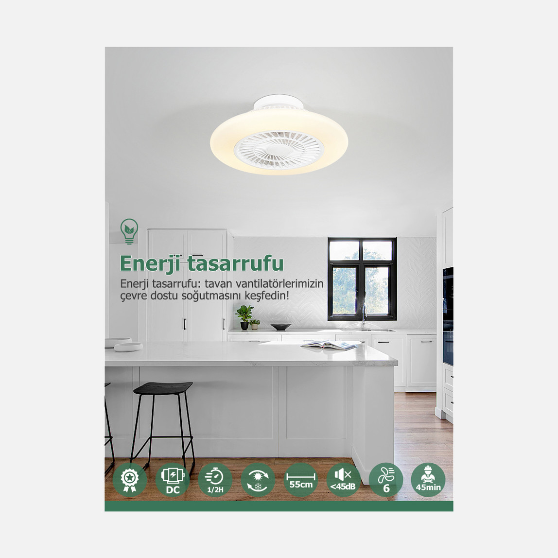    Dlc Nord Led Beyaz Kumandalı 60 Cm Tavan Vantilatörü 