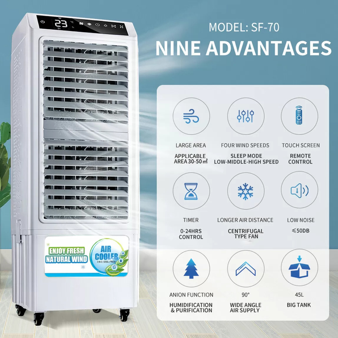    Dlc SF-70 Havadar Uzaktan Kumandalı İyonizer 300 Watt Hava Soğutucu 
