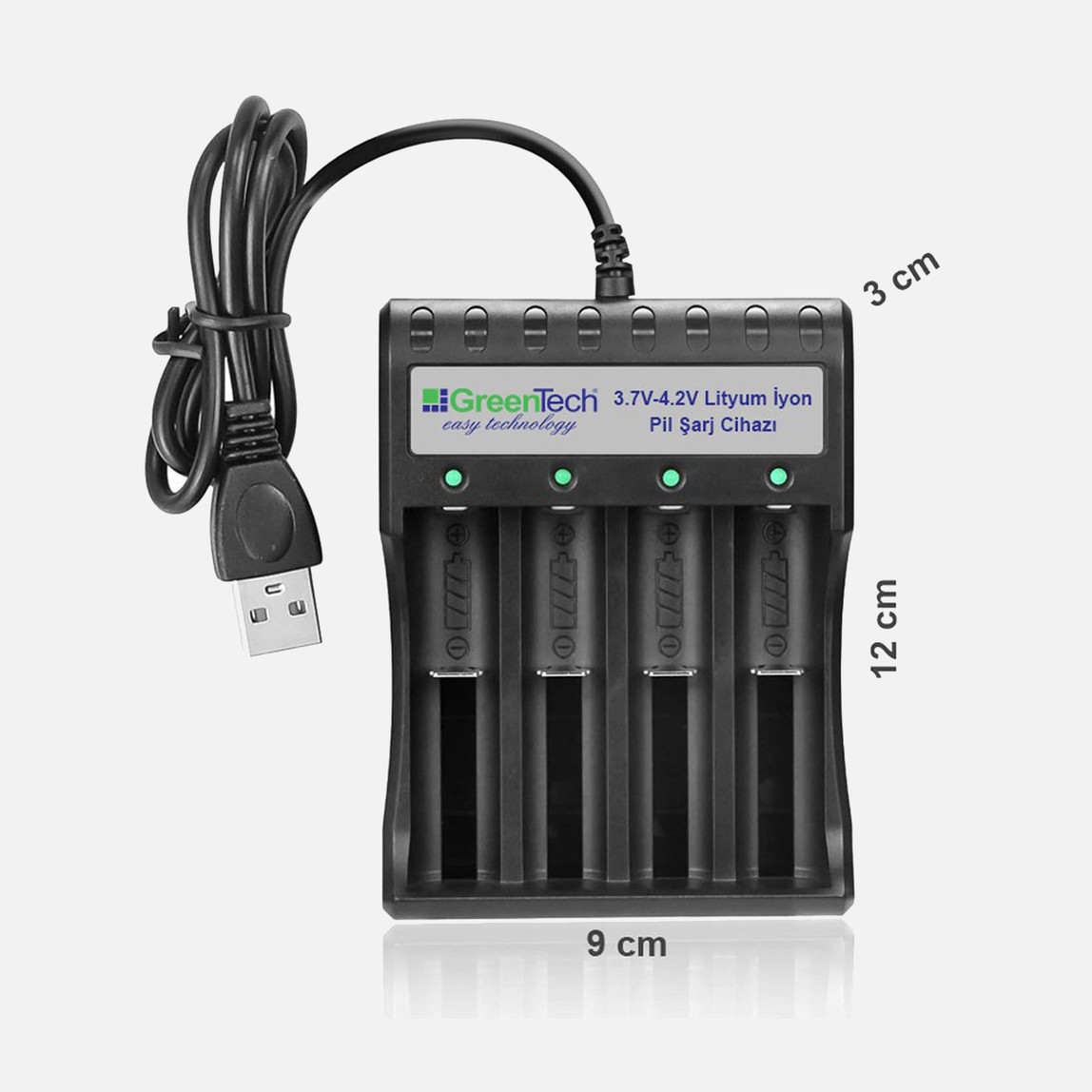    Greentech 3.7 4.2 Lityum İyon Pil Şarj Cihazı Dört Yuvalı 