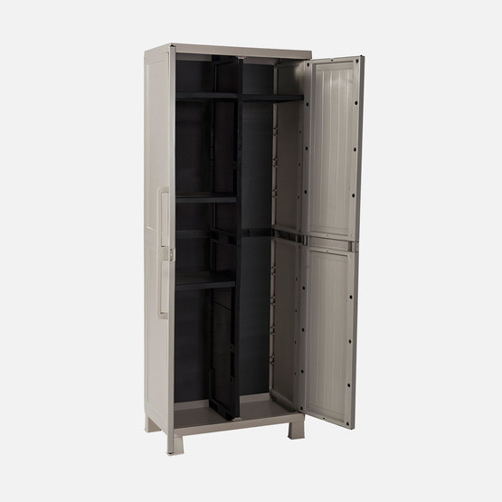 Wood Midi 4 Raflı ve Uzun Bölmeli Plastik Dolap Taş Gri