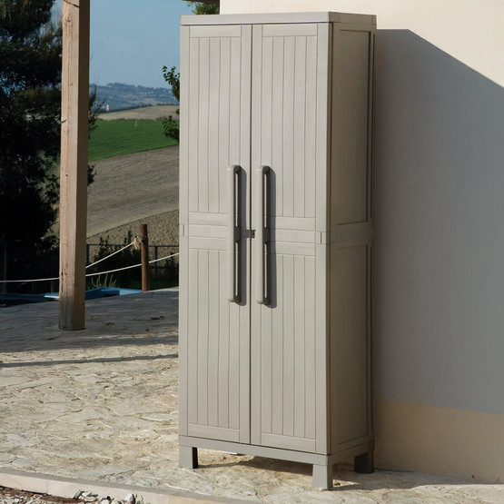 Toomax Wood Midi 4 Raflı ve Uzun Bölmeli Plastik Dolap Taş Gri