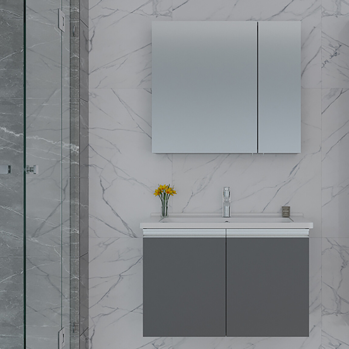    Bonitobagno Nola Aynalı 80 cm Takım Banyo Dolabı Antrasit 