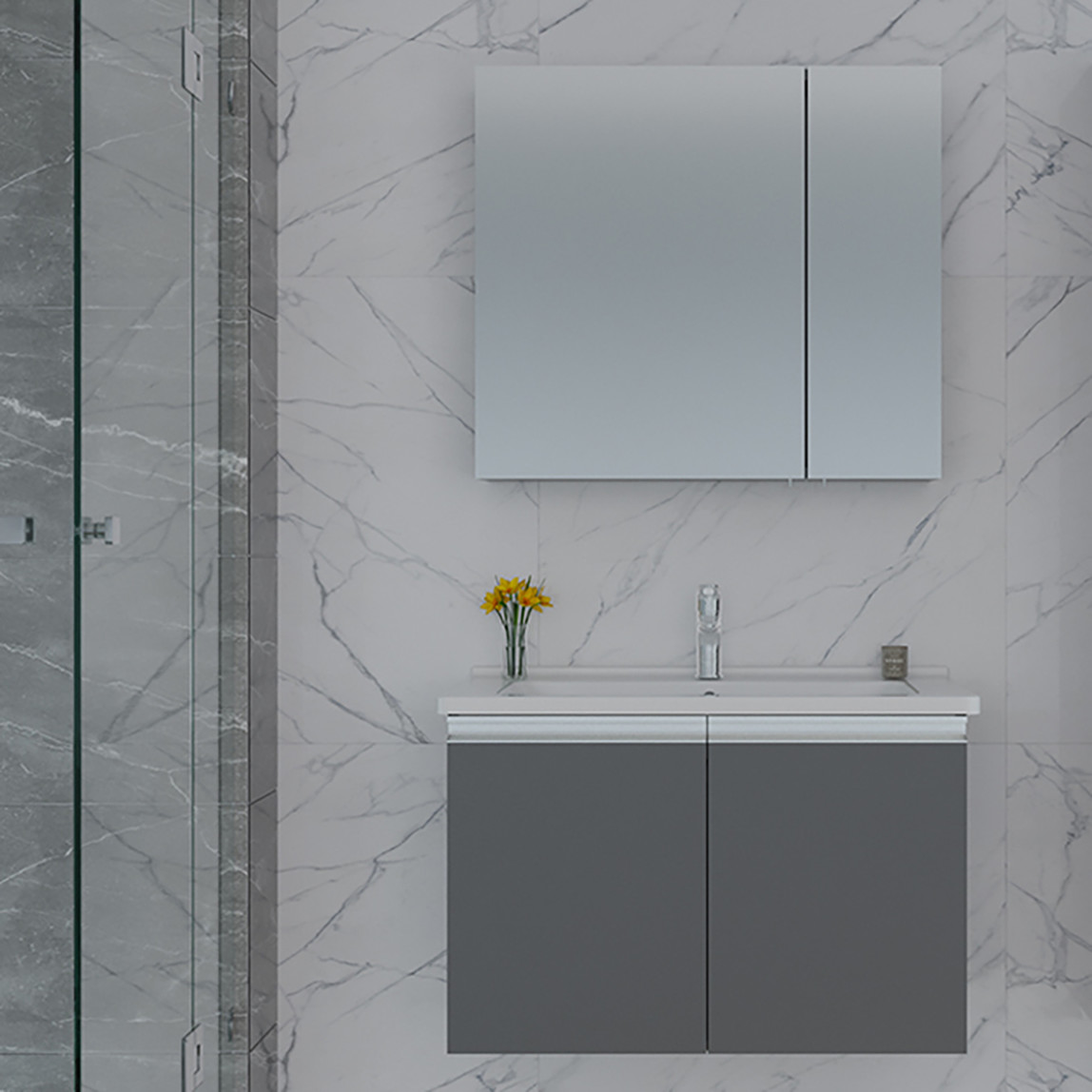    Bonitobagno Nola Aynalı 80 cm Takım Banyo Dolabı Antrasit 