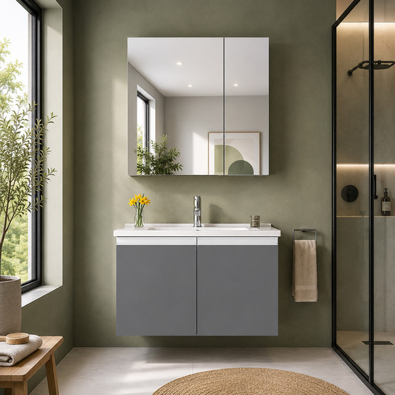 Bonitobagno Nola Aynalı 80 cm Takım Banyo Dolabı Antrasit