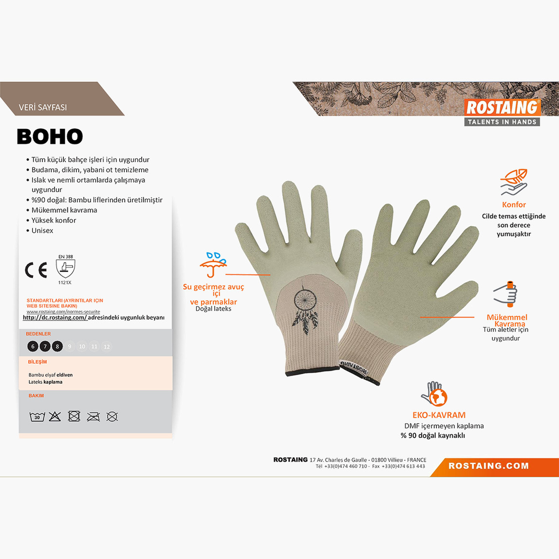    Rostaing BOHO-IT06 Hafif Bahçe İşleri Eldiveni No:6 - XS
 