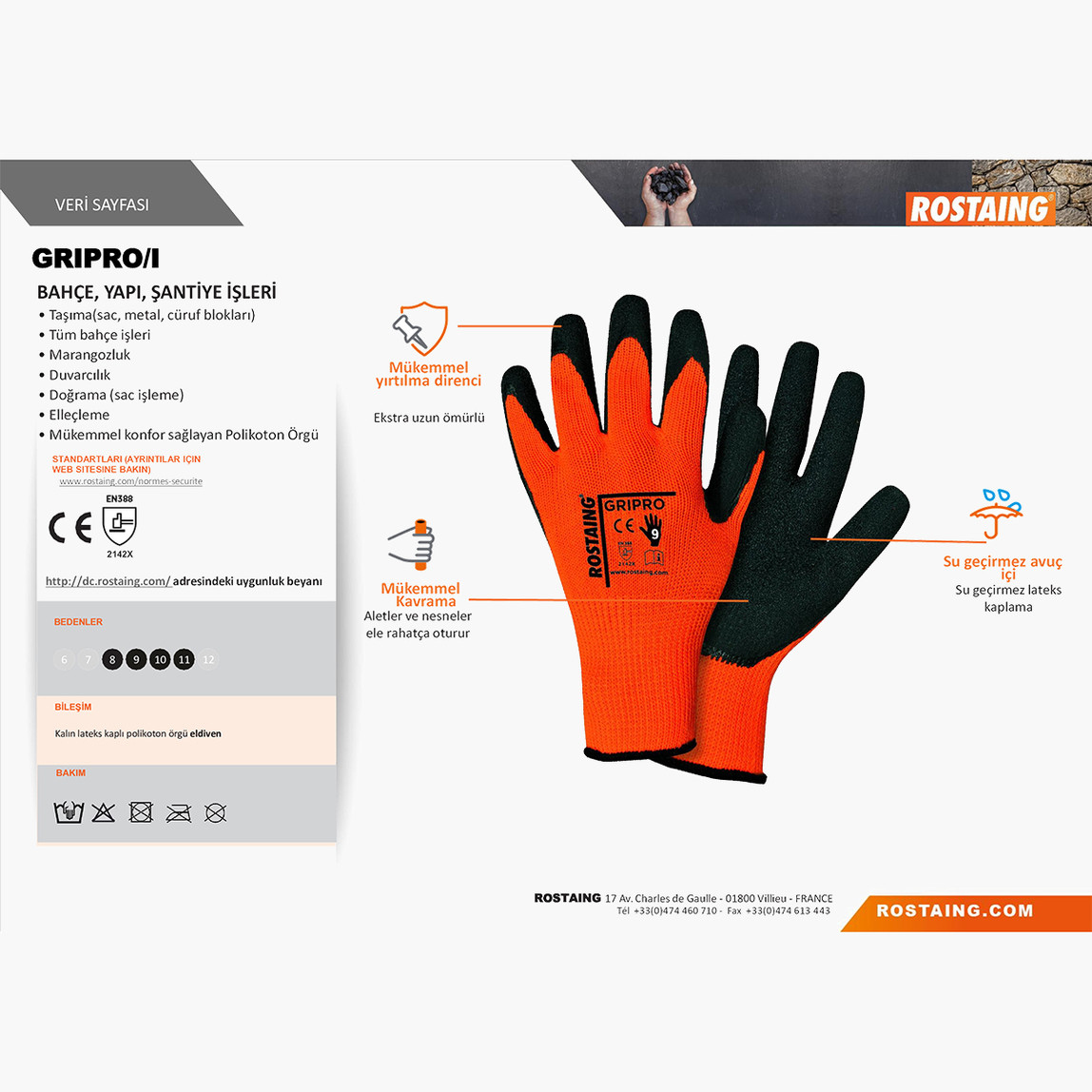    Rostaing GRIPRO-IT08 Genel Kullanım Eldiven No:8 - M 