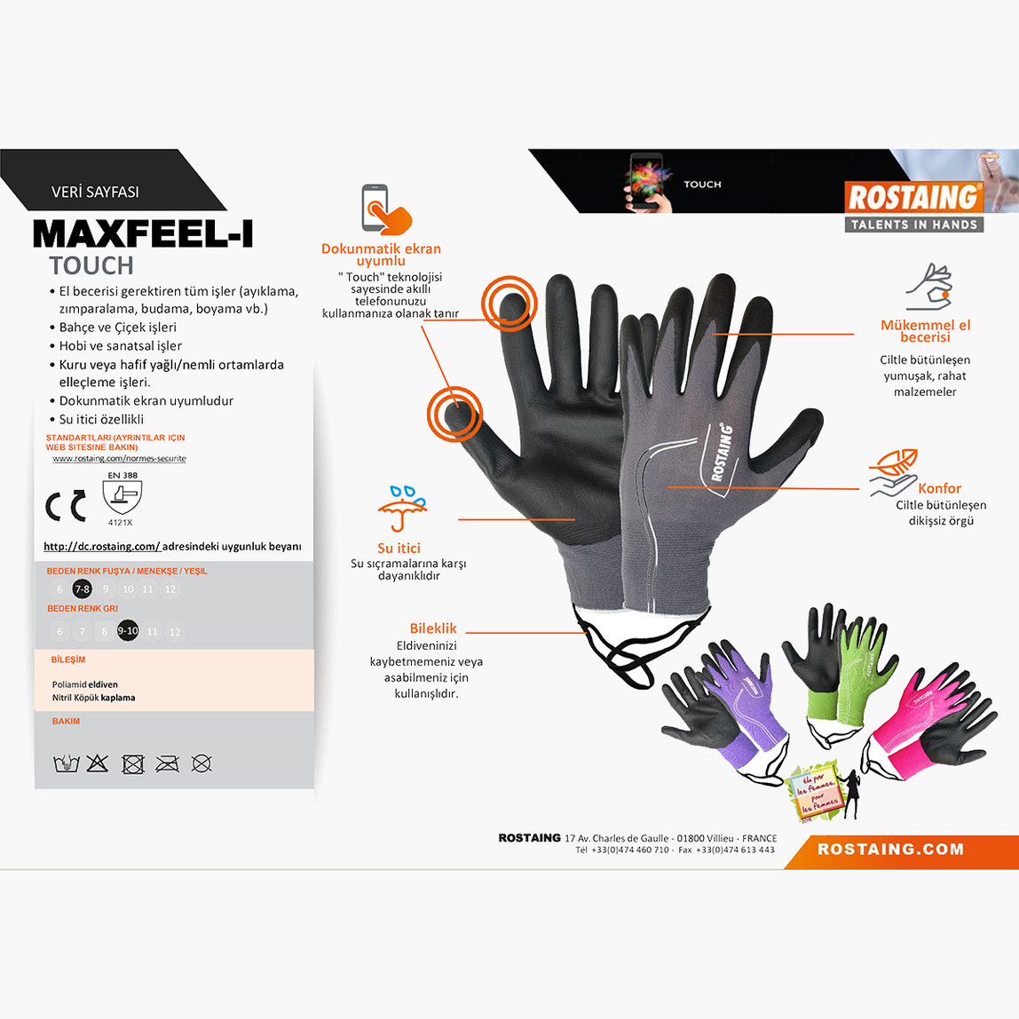    Rostaing MAXFEEL-IT07-08 Bahçe/Genel Kullanım Eldiven No:7-8 - S-M 