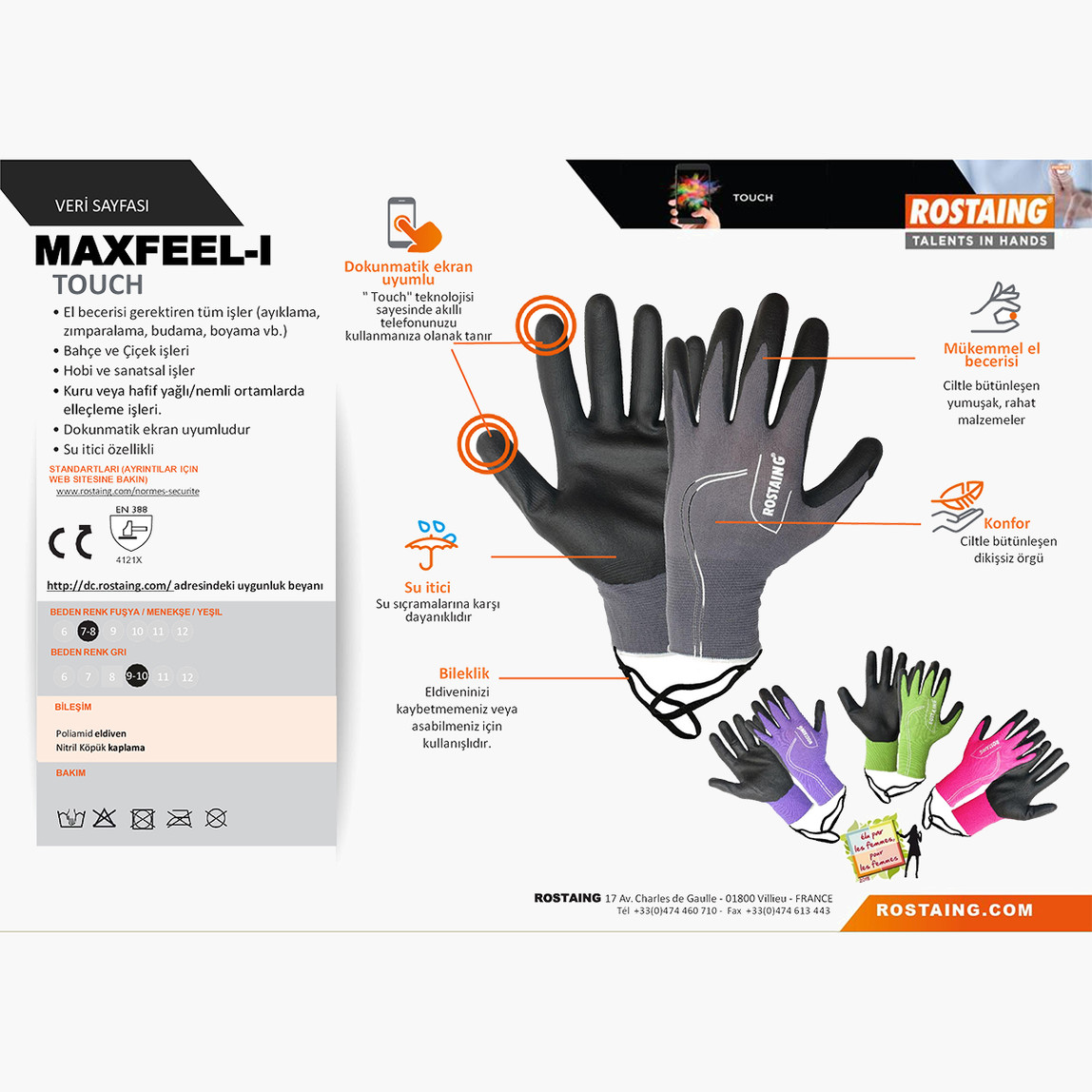    Rostaing MAXFEEL-IT09-10 Bahçe/Genel Kullanım Eldiven No:9-10 - L-XL 