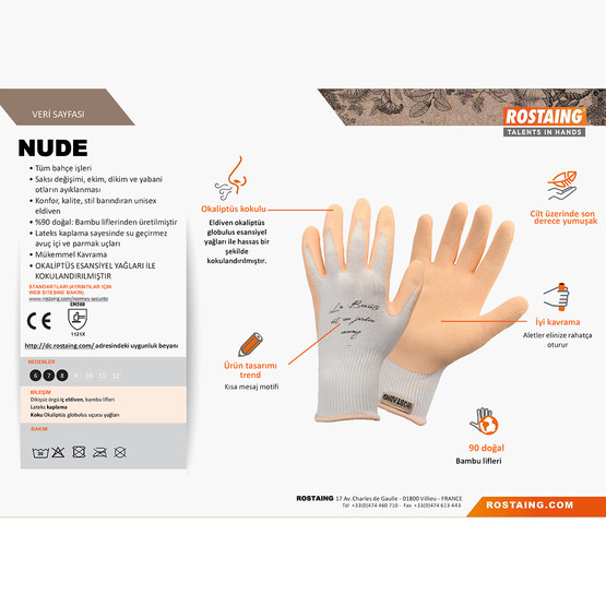 Rostaing NUDE-IT08 Bahçe, Saksı Dikim ve Yabani Ot Eldiveni No:8 - M