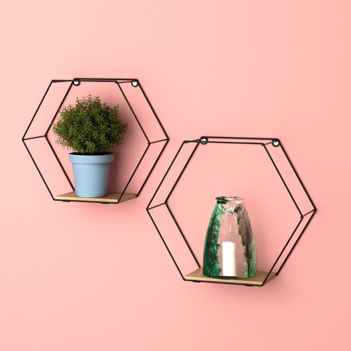    tekno-tel MG511 Altıgen 2'li Duvar Rafı Siyah 