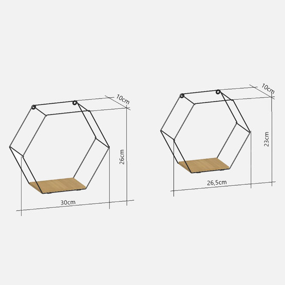 tekno-tel MG511 Altıgen 2'li Duvar Rafı Siyah