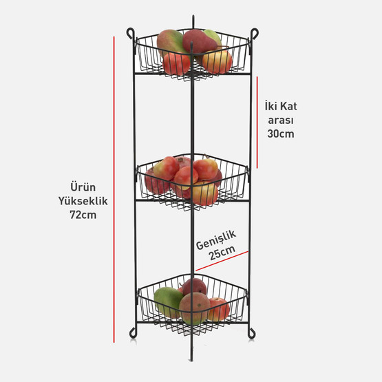 tekno-tel MG014 3 Katlı Çok Amaçlı Sepet Sebzelik Siyah