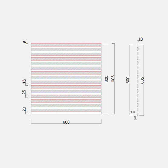 MDF Akustik Duvar Paneli Kare 20x600x600mm Koyu Ceviz
