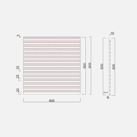 MDF Akustik Duvar Paneli Kare 20x600x600mm Teak