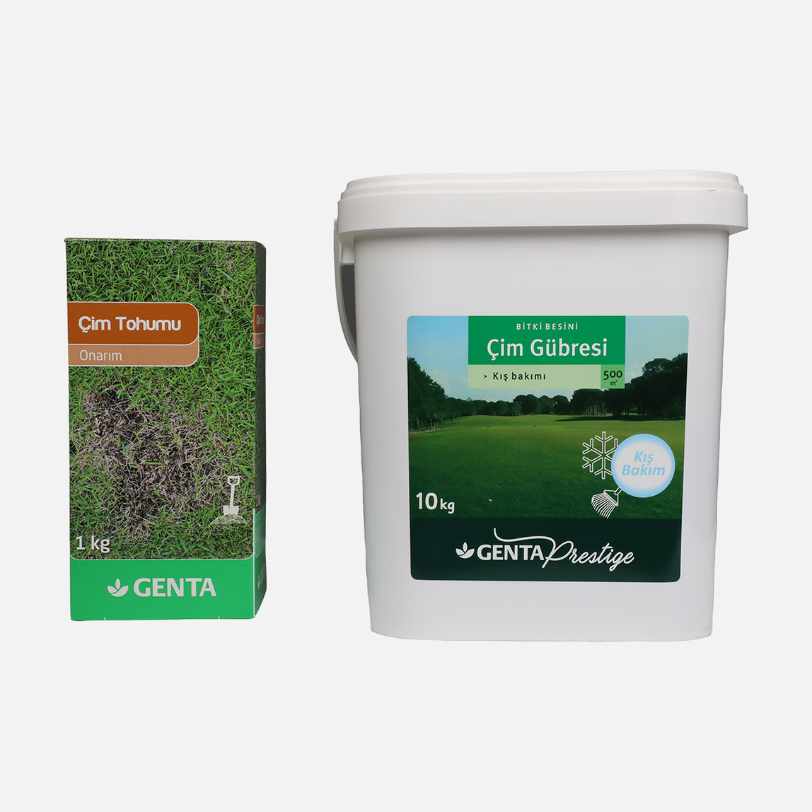    Genta Prestige Kış Bakımı Çim Gübresi 10 kg ve Genta Onarım Çim Tohumu 1 kg 