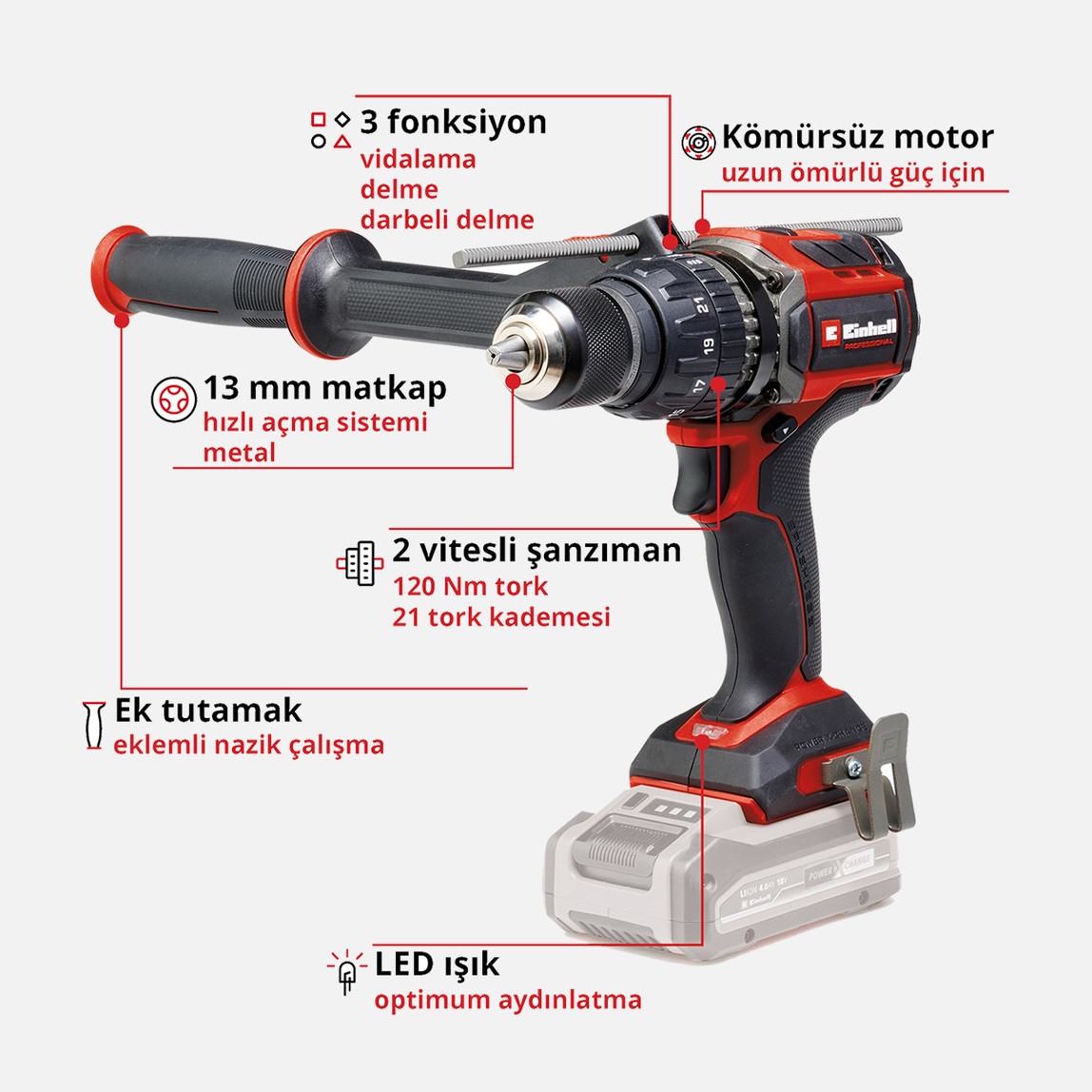    Einhell TP-CD 18/120 Li-i BL Solo Akülü Darbeli Vidalama (Akü ve Şarj Cihazı Dahil Değildir) 