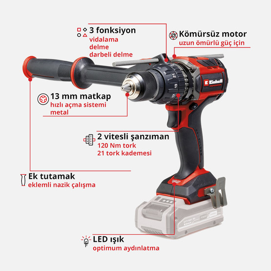 Einhell TP-CD 18/120 Li-i BL Solo Akülü Darbeli Vidalama (Akü ve Şarj Cihazı Dahil Değildir)