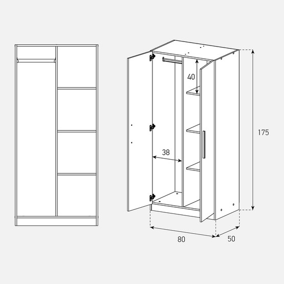Sonorous 2 Kapaklı Gardırop Beyaz