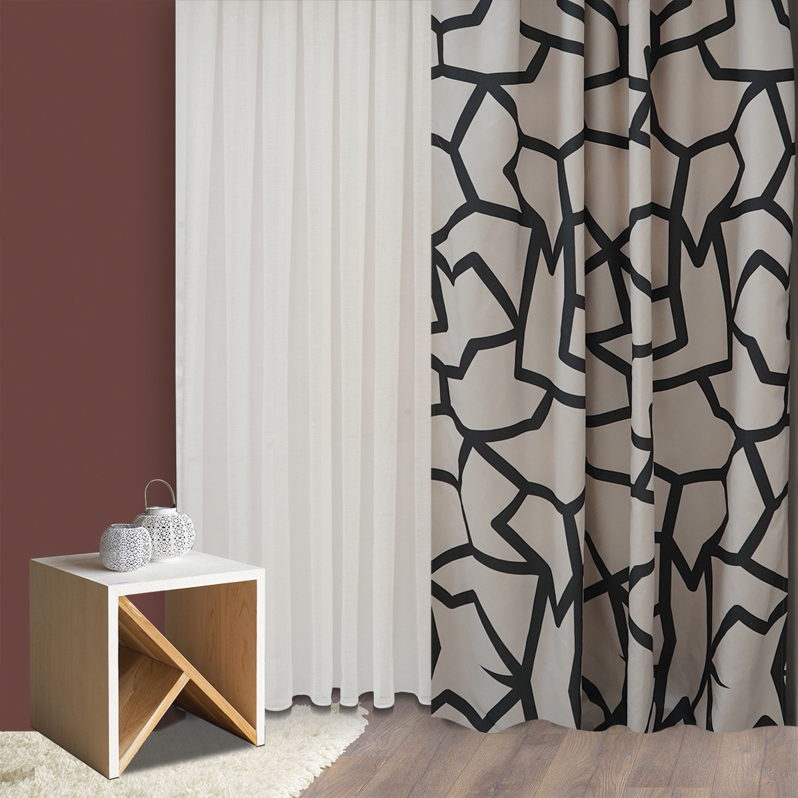    AYShome Gri Geometrik Fon Perde 140 x 270 cm 