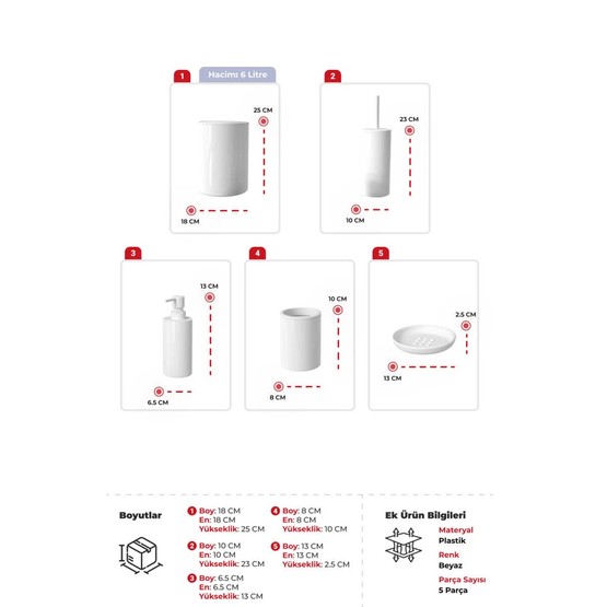 Primanova Flores 5'li Banyo Seti Beyaz