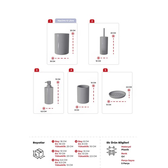 Primanova Flores 5'li Banyo Seti Gri