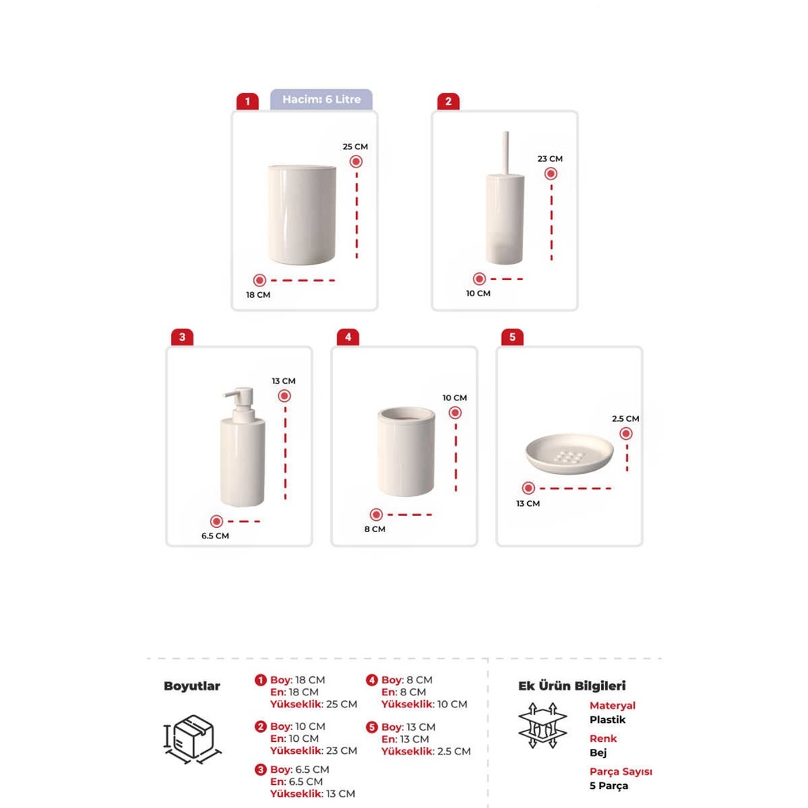    Primanova Flores 5'li Banyo Seti Bej 