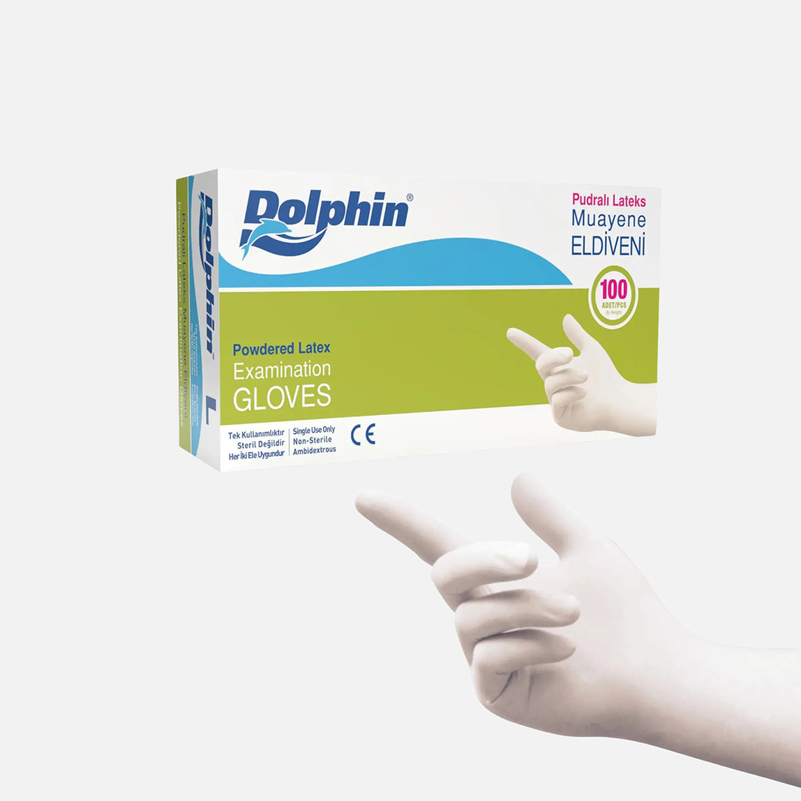    Dolphin Pudralı Lateks Eldiven Beyaz 100'lü L 
