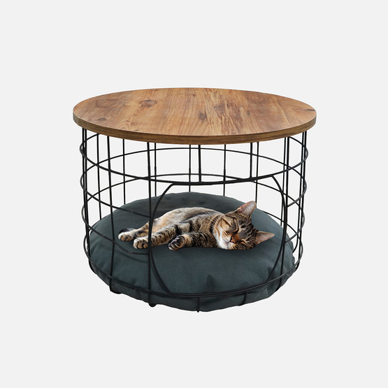 Dekoratif Kedi Yuvalı Sehpa Siyah Atlantik Cam Dekor