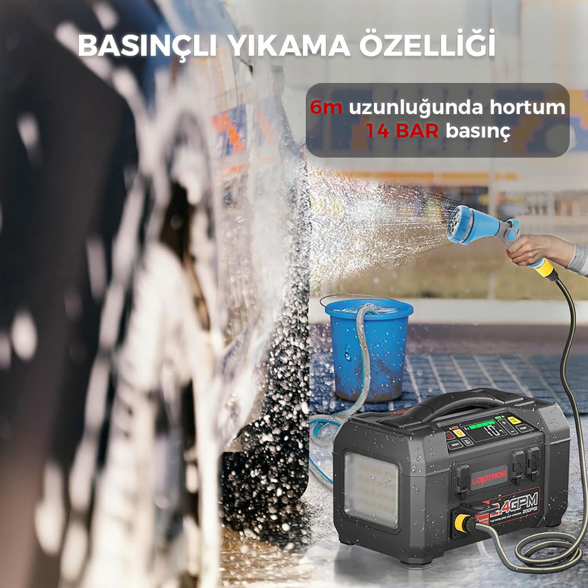    Lokithor AW401 12V 2500Amp Li-Polimer Akıllı Akü Takviye Cihazı (Pompa -Basınçlı Yıkama - Powerbank - Led Lamba) 