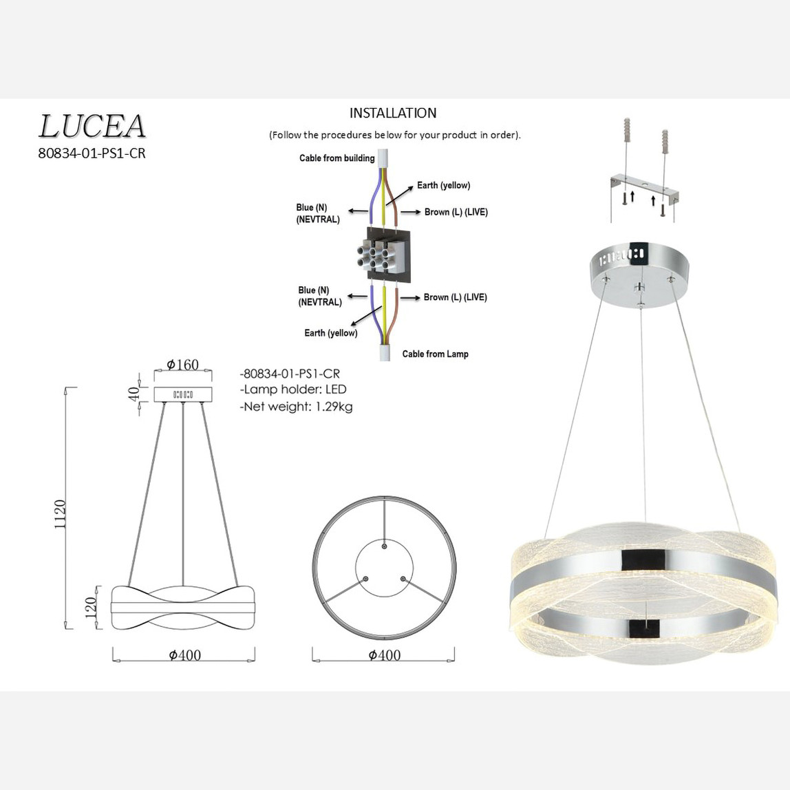    Lucea Mante Led Sarkıt Avize 40cm 