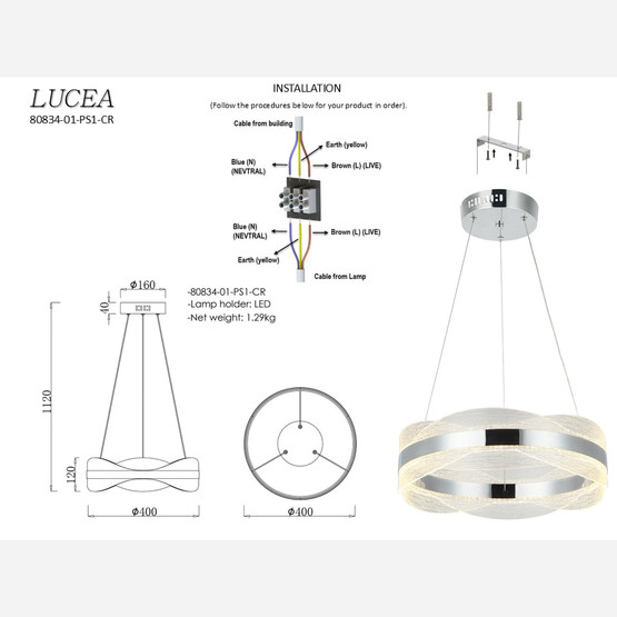 Lucea Mante Led Sarkıt Avize 40cm