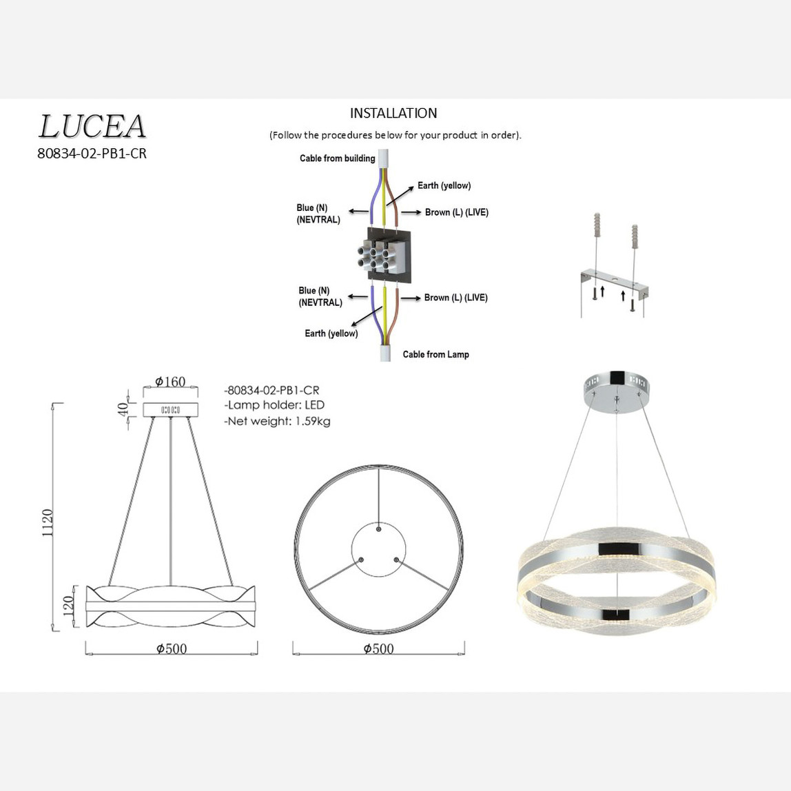    Lucea Mante Led Sarkıt Avize 50cm 