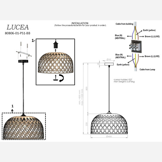 Lucea Tameo Bambu Sarkıt 40cm