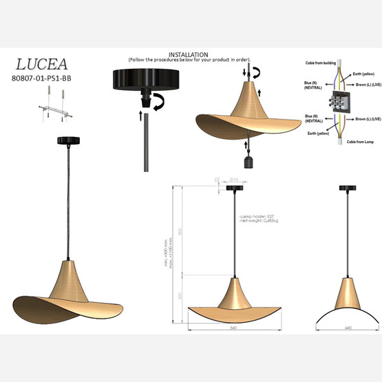Lucea Nappe Bambu Tekli Sarkıt 53cm