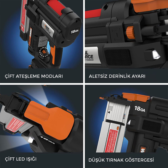 Worx WX842 20 Volt 2.0Ah Li-ion 15-50 mm Profesyonel Şarjlı Çivi Çakma Makinesi (2700 Adet Yedek Çivi Hediye)