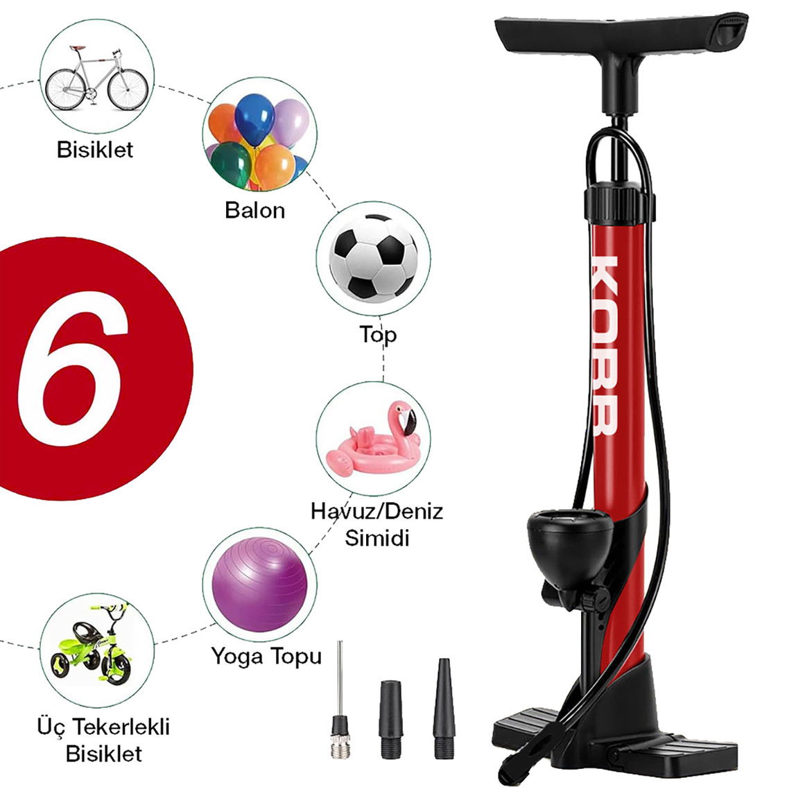    KOBB KB3848 87 PSI Analog Basınç Göstergeli Taşınabilir El Pompası 