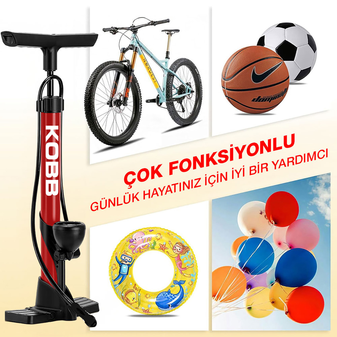    KOBB KB3848 87 PSI Analog Basınç Göstergeli Taşınabilir El Pompası 