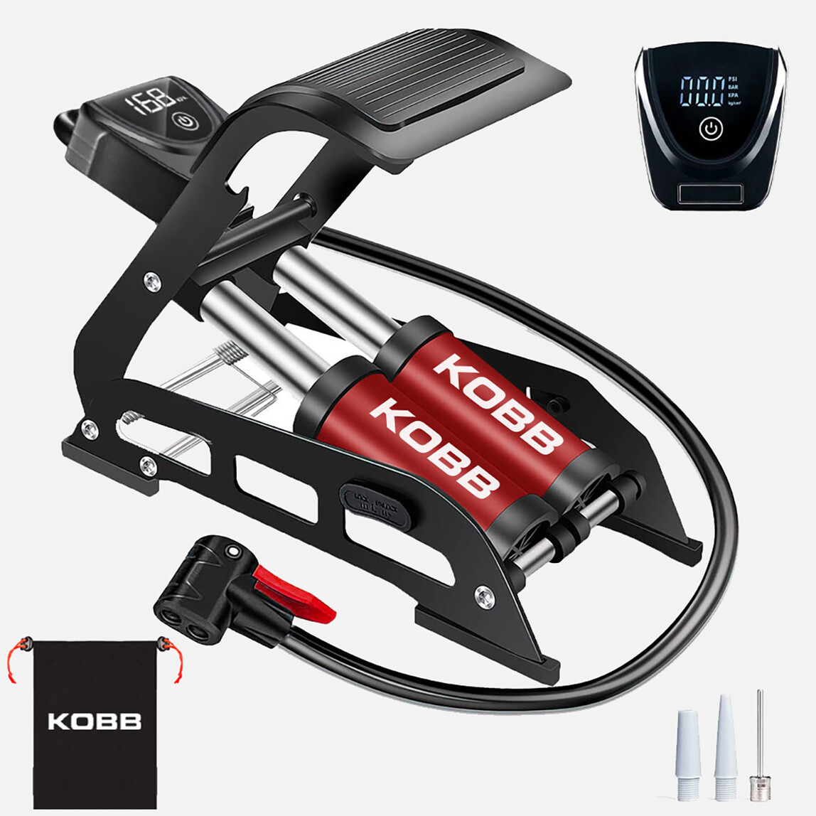    KOBB KB5402D Çift Pistonlu Dokunmatik Dijital Basınç Göstergeli Ayak Pompası + Taşıma Kılıfı 