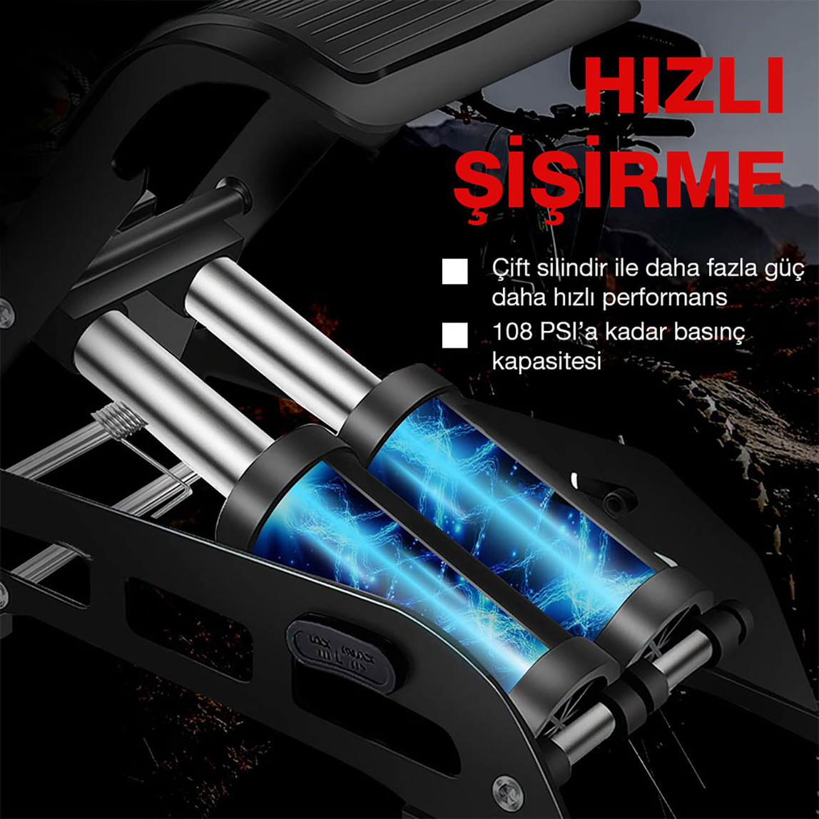    KOBB KB5402D Çift Pistonlu Dokunmatik Dijital Basınç Göstergeli Ayak Pompası + Taşıma Kılıfı 