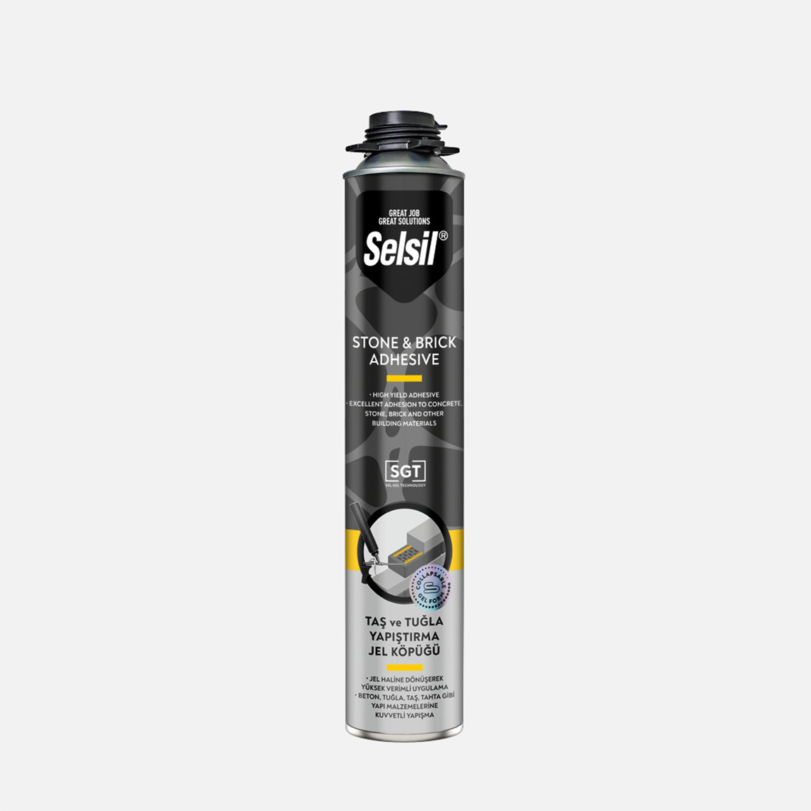    Selsil Taş ve Tuğla Yapıştırıcı Jel Köpük Sarı 830 GR 