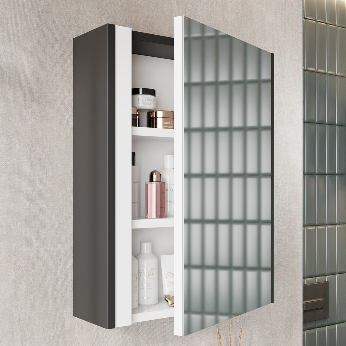    Kemer Aynalı 50 cm Takım Banyo Dolabı Antrasit 