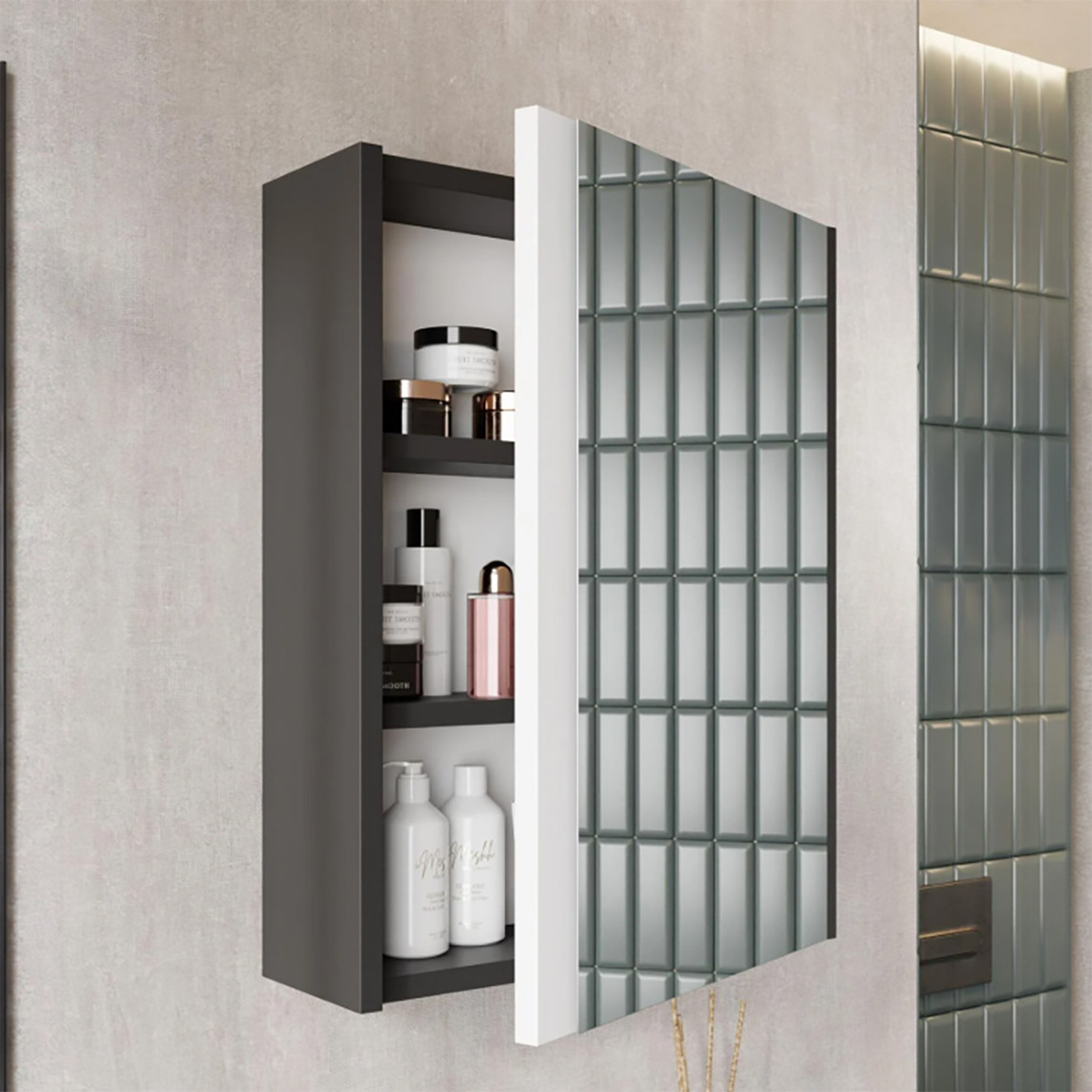    Kemer Aynalı 50 cm Takım Banyo Dolabı Antrasit 