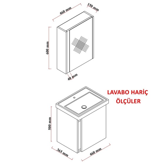 Kemer Aynalı 50 cm Takım Banyo Dolabı Antrasit