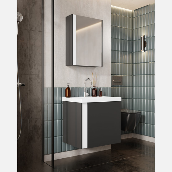 Kemer Aynalı 60 cm Takım Banyo Dolabı Antrasit