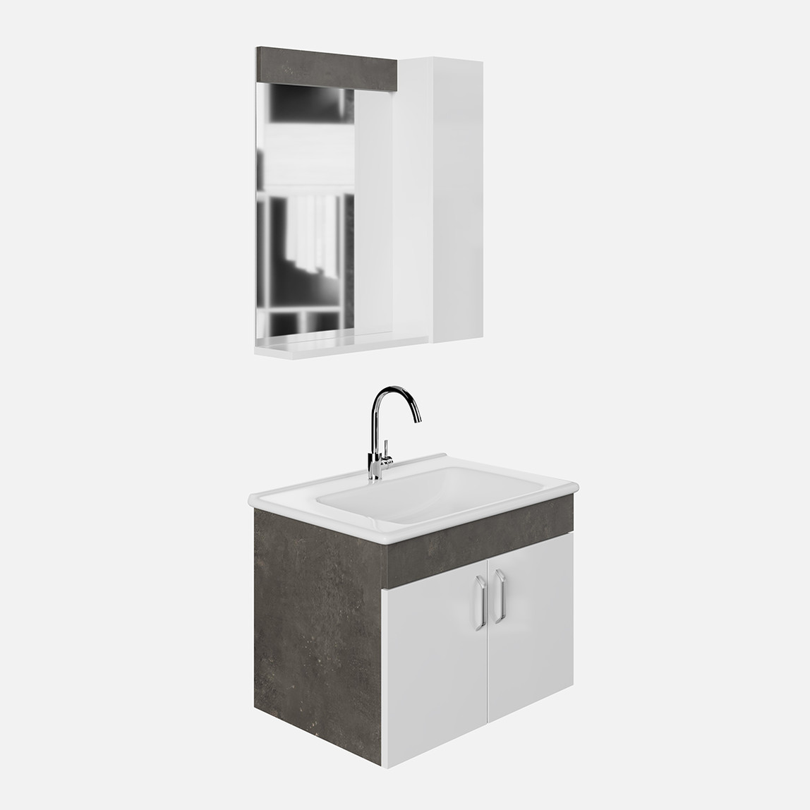    Gümüş Aynalı 65 cm Takım Banyo Dolabı Gümüş-Beyaz 