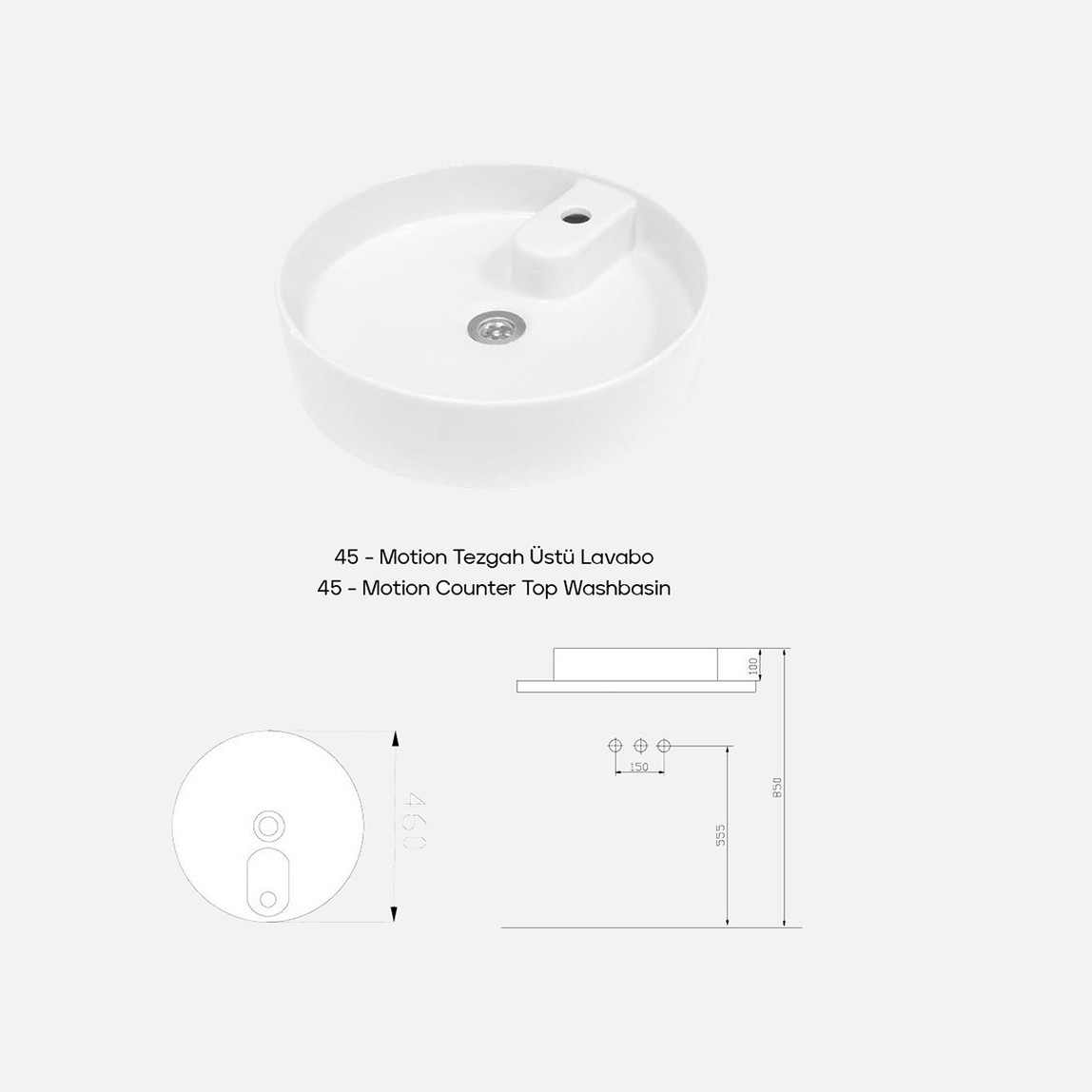    Motion 45 cm Tezgah Üstü Lavabo Beyaz 